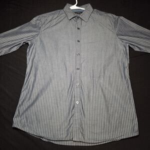 Mens Black Striped Mark Anthony Casual Slim Fit Button Down Dress Shirt. Size M